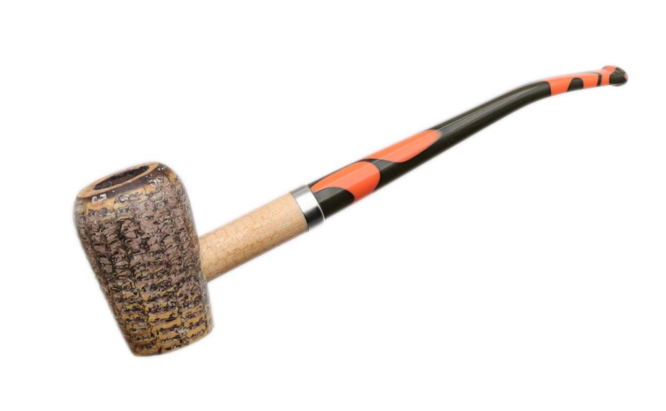 Missouri Meerschaum Elf Cobbit Corn Cob kukorica pipa hosszú fekete - narancssárga színű hajlított szárral, filter nélkül